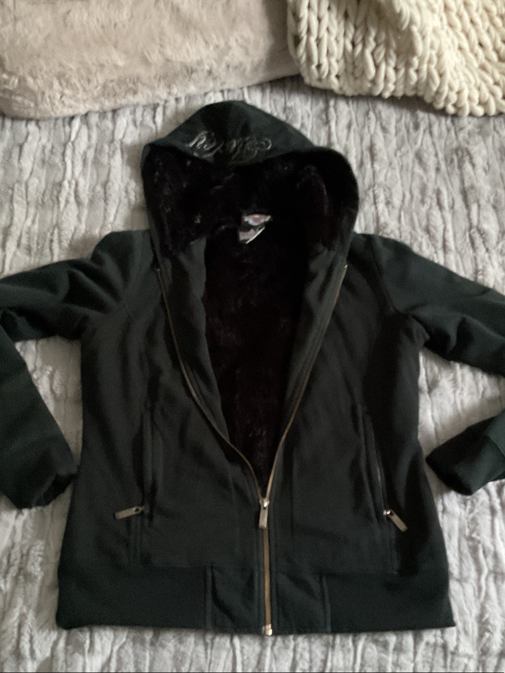 Harley Davidson small Women’s Hooded Faux-Fur Lined Jacket - Black